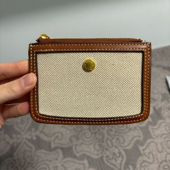 NWOT Mango Combined Mini Wallet Textured Fabric Faux Brown Leather and Zipper - Picture 4 of 9